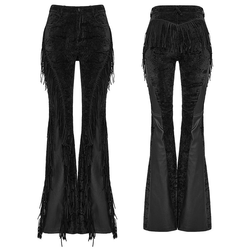 Punk Rave Morrigan Wasteland Tassel Flare Goth Trousers In Black - DevilGothic DevilGothic