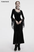 Punk Rave Isolde Velvet Lace Sleeve Dress In Black - DevilGothic DevilGothic