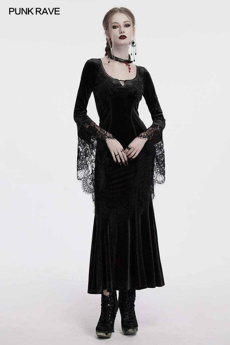 Punk Rave Isolde Velvet Lace Sleeve Dress In Black - DevilGothic DevilGothic