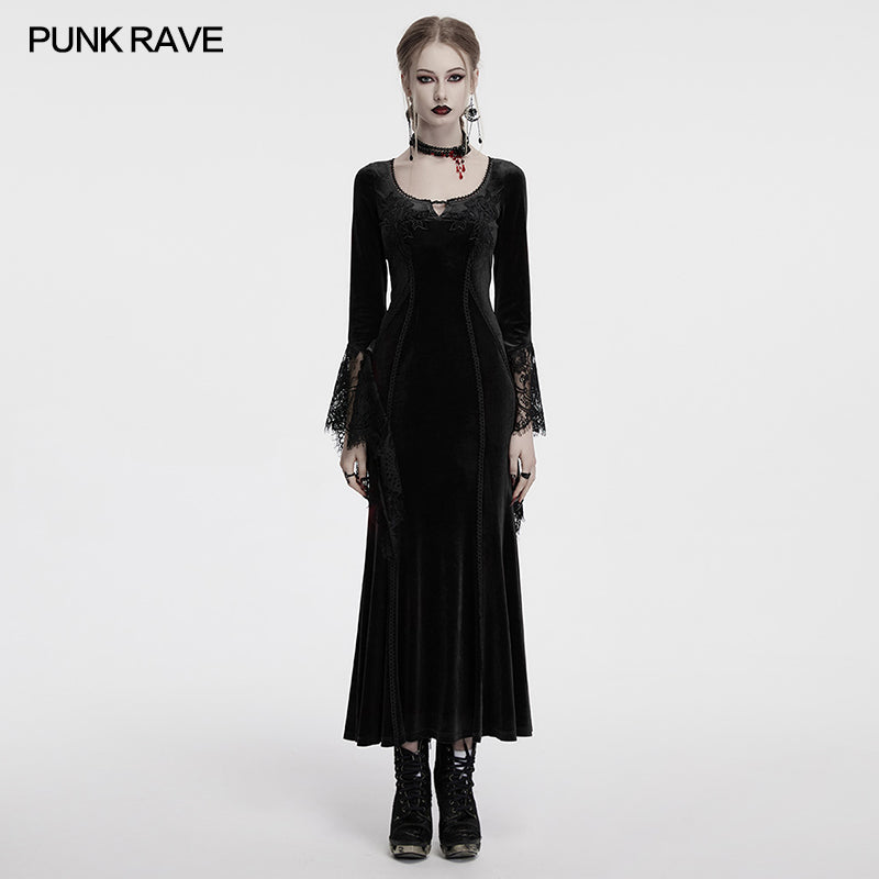 Punk Rave Isolde Velvet Lace Sleeve Dress In Black - DevilGothic DevilGothic