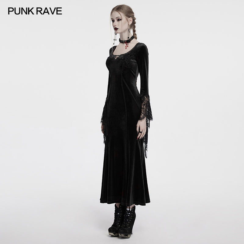 Punk Rave Isolde Velvet Lace Sleeve Dress In Black - DevilGothic DevilGothic