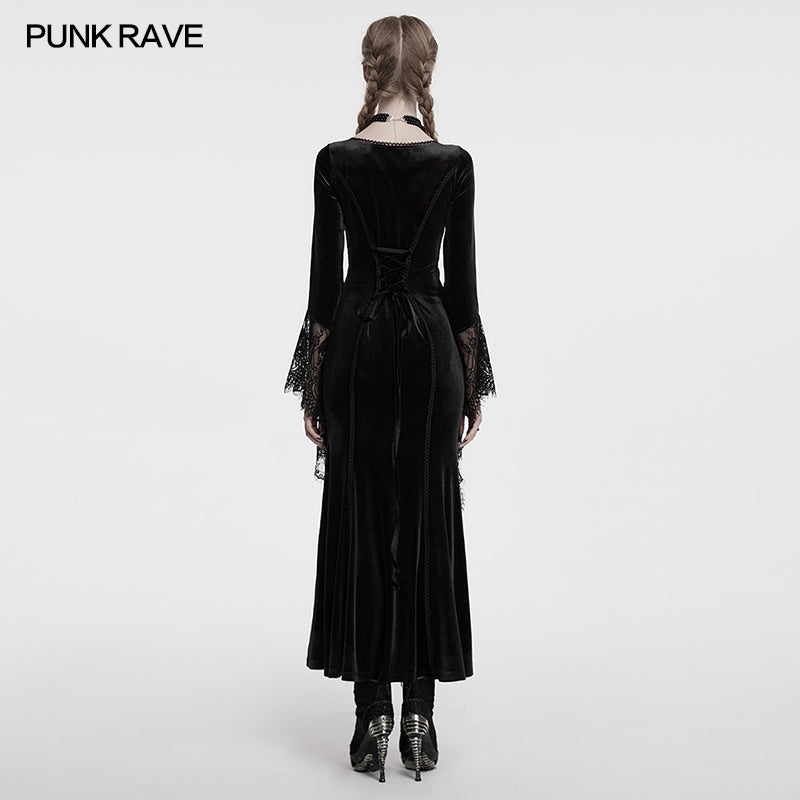 Punk Rave Isolde Velvet Lace Sleeve Dress In Black - DevilGothic DevilGothic