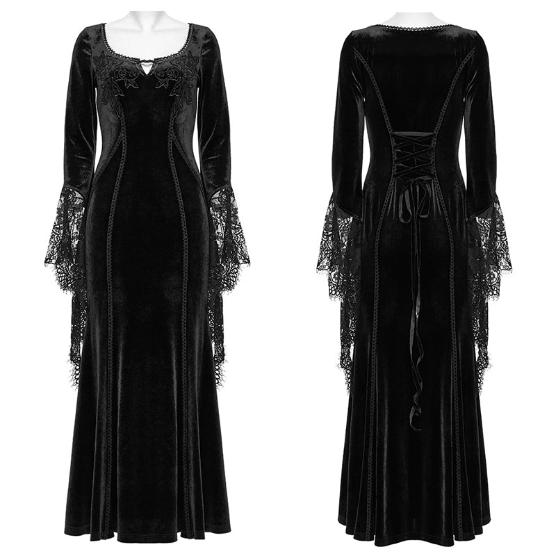 Punk Rave Isolde Velvet Lace Sleeve Dress In Black - DevilGothic DevilGothic