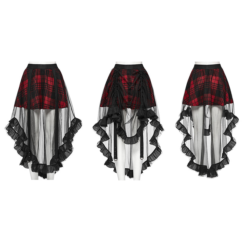 Punk Rave Morrigan Mesh Plaid High-Low Skirt - DevilGothic DevilGothic