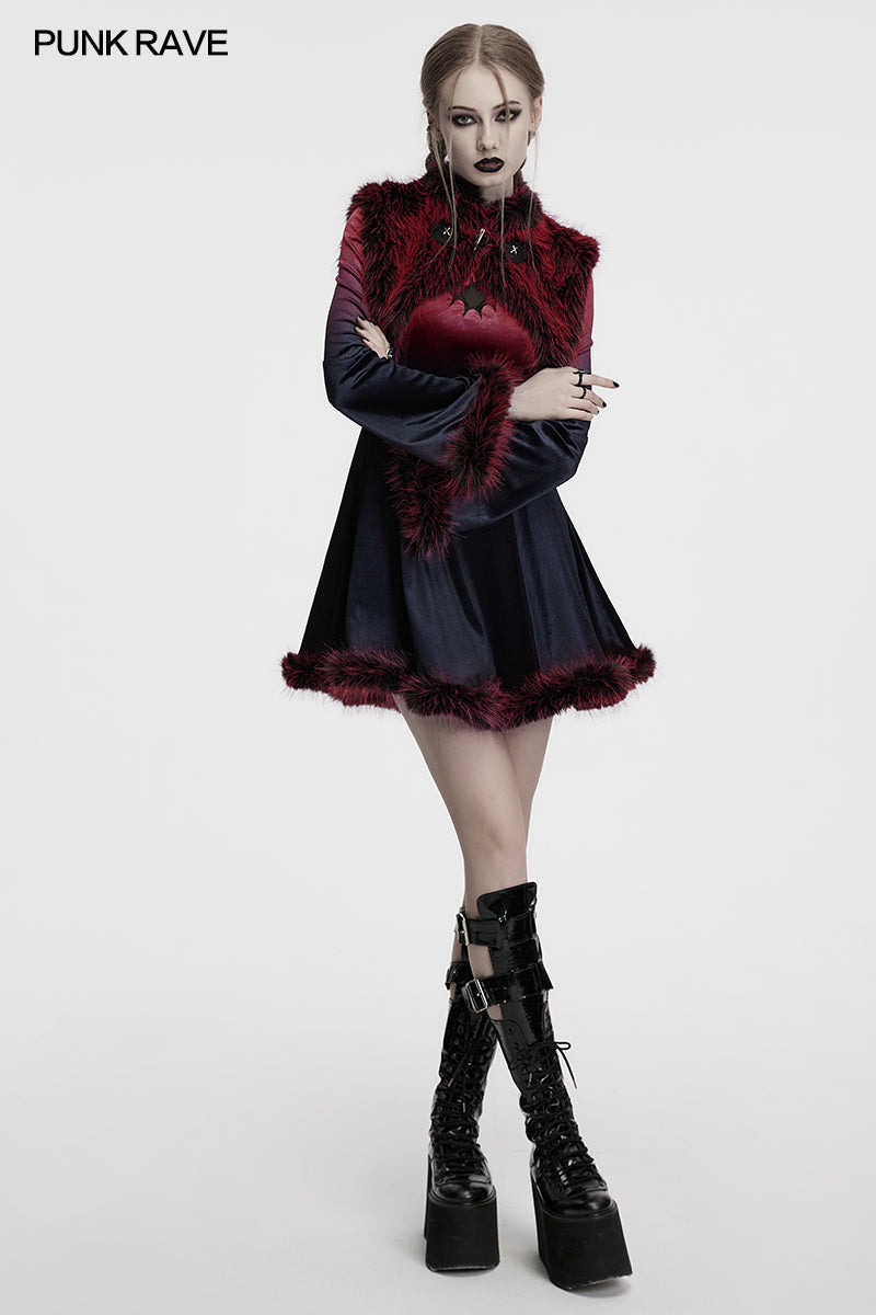 Punk Rave Lilith Gradient Devil Fur Shawl in Crimson - DevilGothic DevilGothic