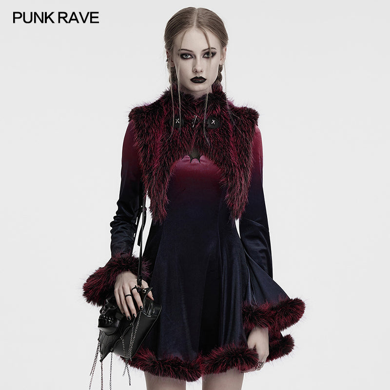 Punk Rave Lilith Gradient Devil Fur Shawl in Crimson - DevilGothic DevilGothic