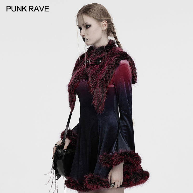 Punk Rave Lilith Gradient Devil Fur Shawl in Crimson - DevilGothic DevilGothic