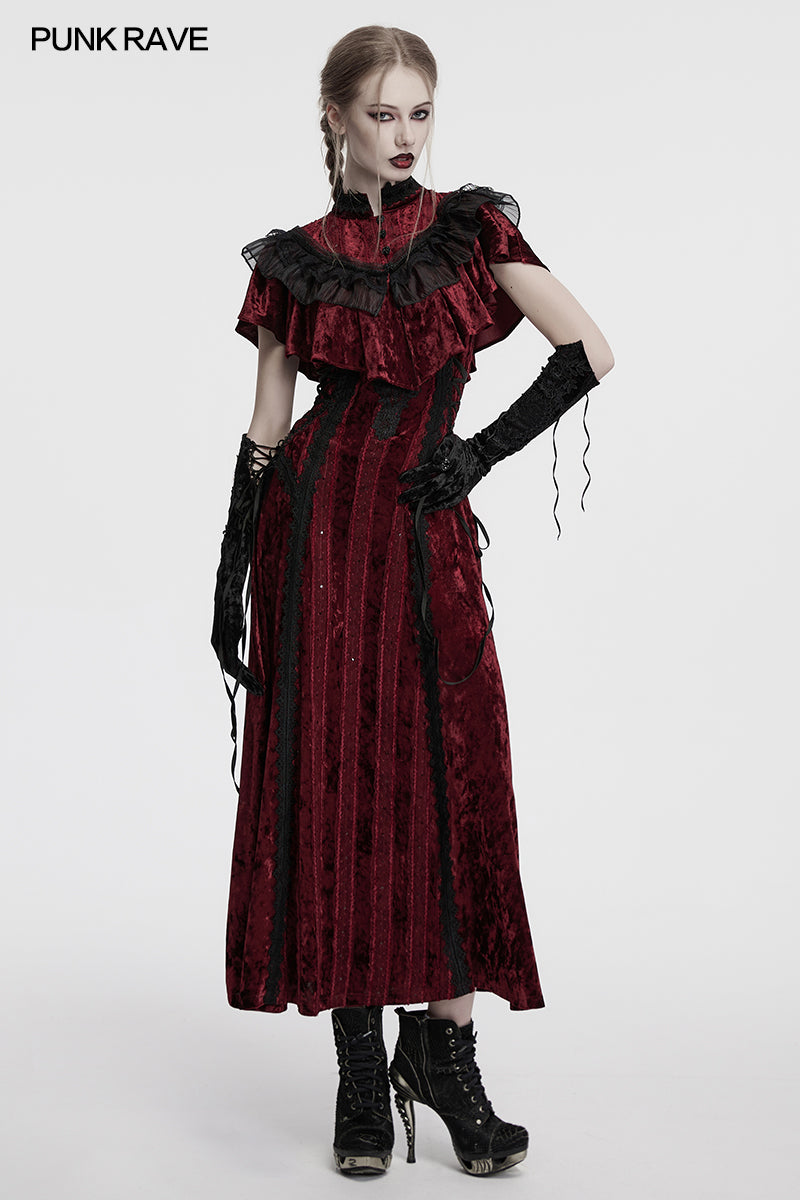 Punk Rave Selene Embroidered Velvet Gloves in Black - DevilGothic DevilGothic