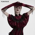 Punk Rave Selene Embroidered Velvet Gloves in Crimson - DevilGothic DevilGothic