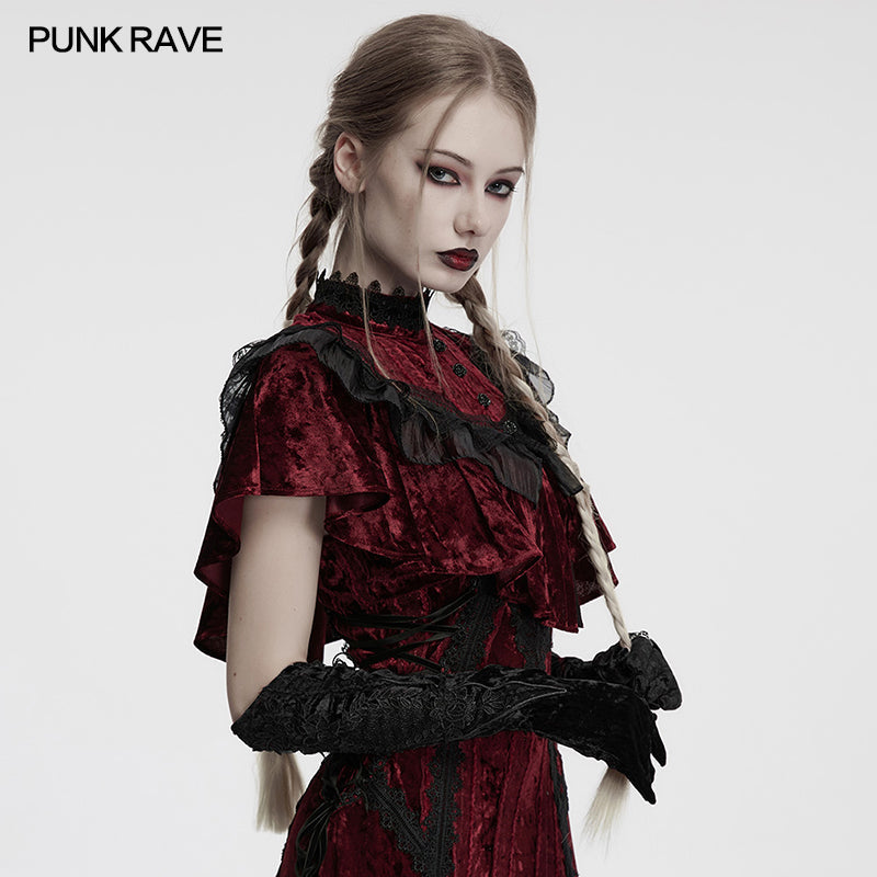 Punk Rave Selene Embroidered Velvet Gloves in Black - DevilGothic DevilGothic