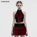 Punk Rave Valora Cross Fur Halter Top In Crimson - DevilGothic DevilGothic