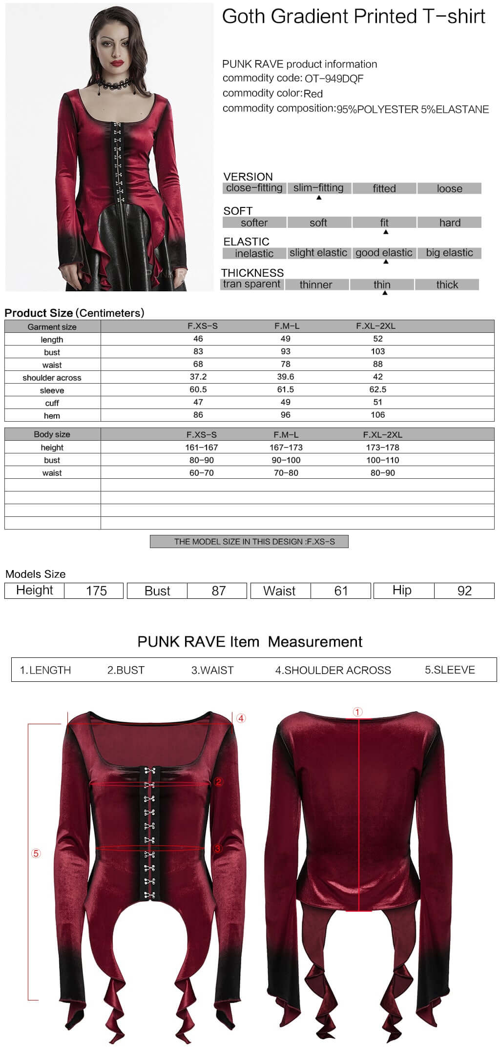 Punk Rave Leticia Burgundy Gradient Velvet Top with Feature Hooks and Eyes - DevilGothic DevilGothic