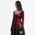 Punk Rave Leticia Burgundy Gradient Velvet Top with Feature Hooks and Eyes - DevilGothic DevilGothic