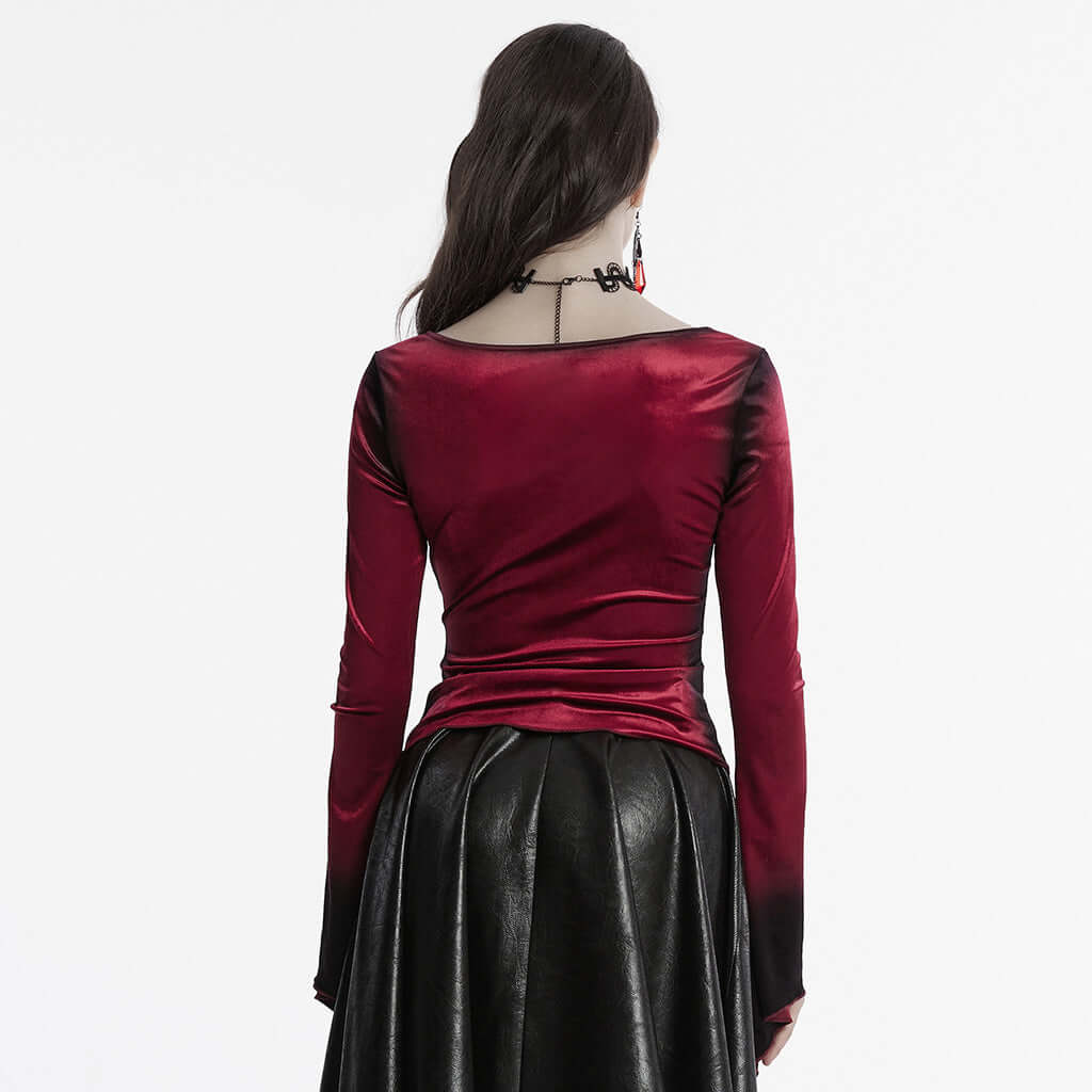 Punk Rave Leticia Burgundy Gradient Velvet Top with Feature Hooks and Eyes - DevilGothic DevilGothic