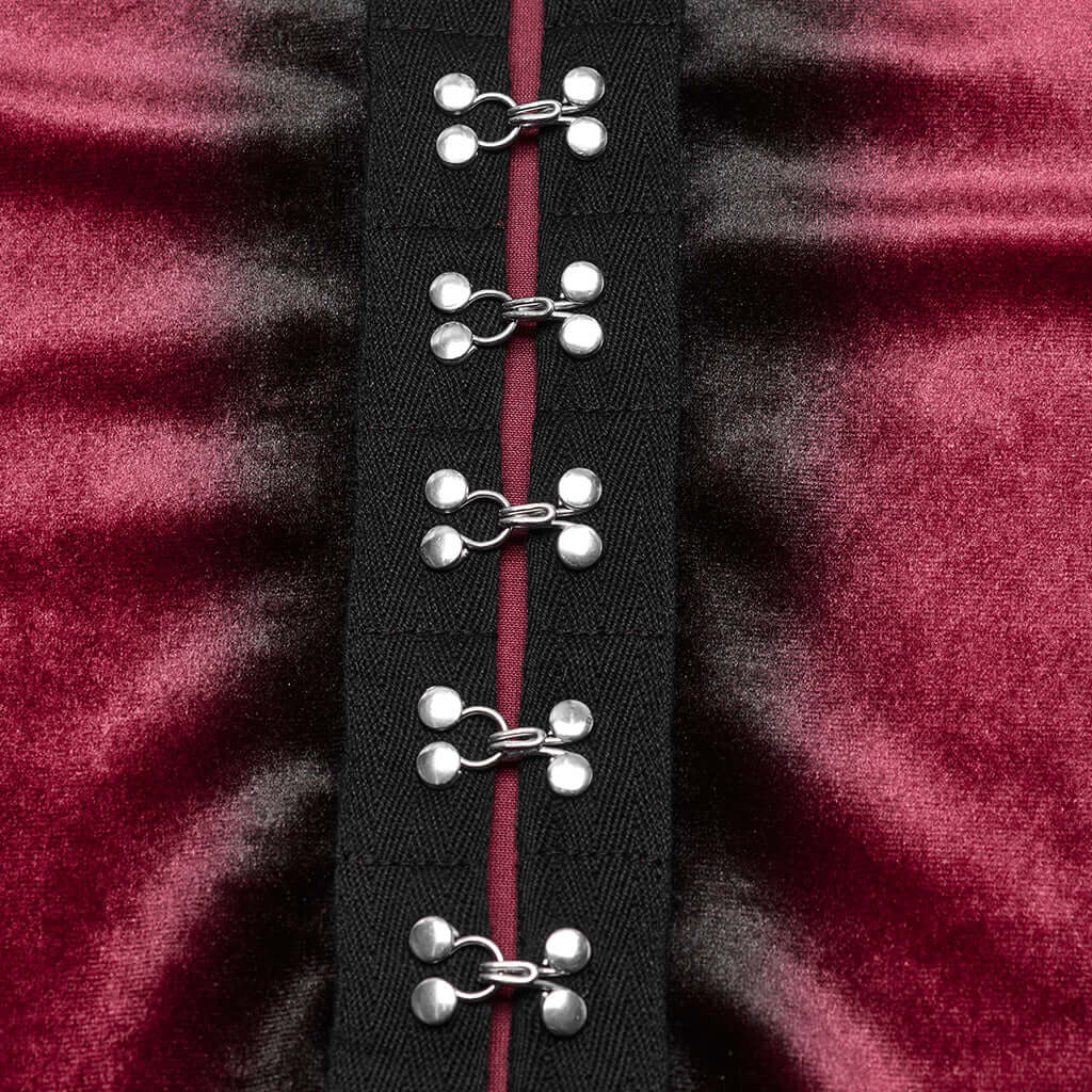 Punk Rave Leticia Burgundy Gradient Velvet Top with Feature Hooks and Eyes - DevilGothic DevilGothic