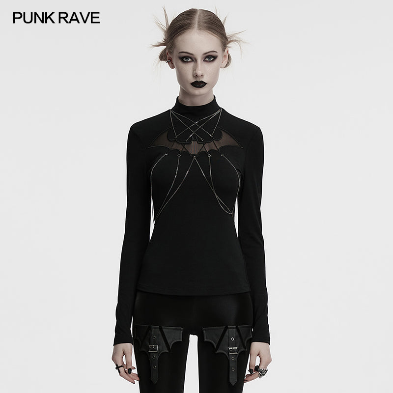 Punk Rave Morrigan Bat Chain Goth Top In Black - DevilGothic DevilGothic
