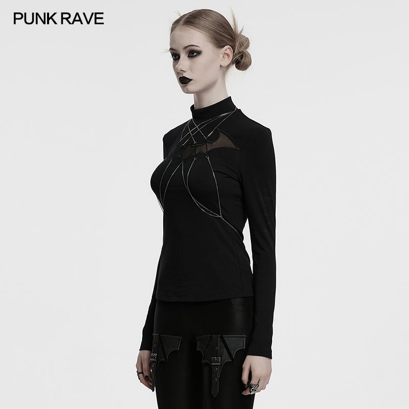 Punk Rave Morrigan Bat Chain Goth Top In Black - DevilGothic DevilGothic