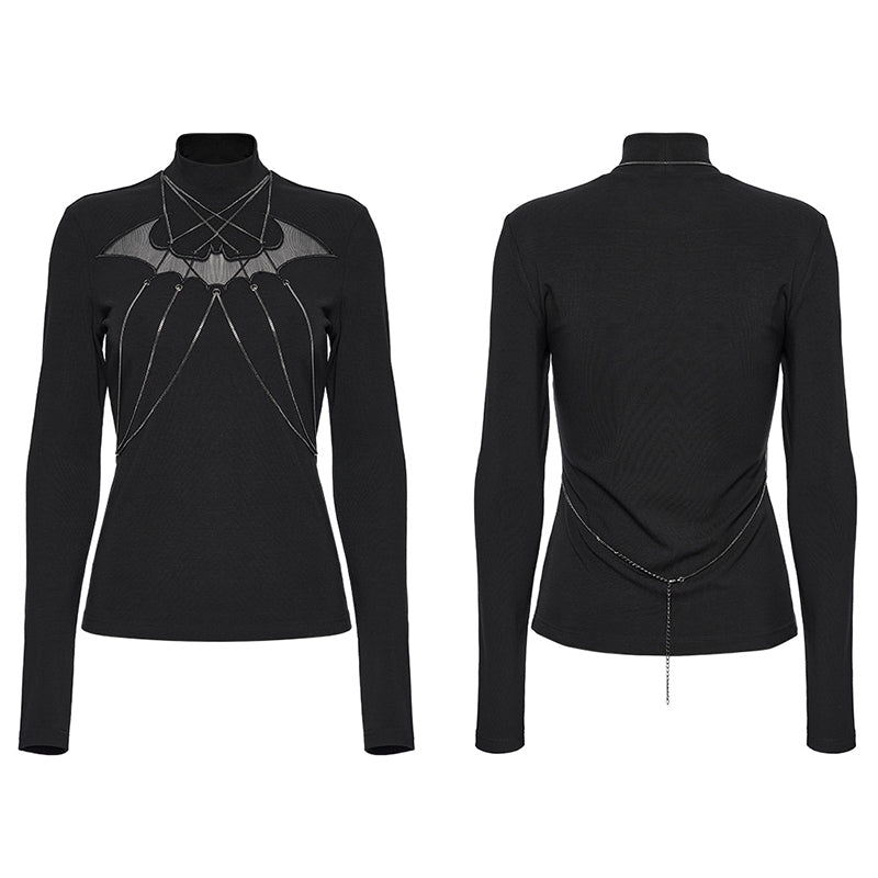 Punk Rave Morrigan Bat Chain Goth Top In Black - DevilGothic DevilGothic