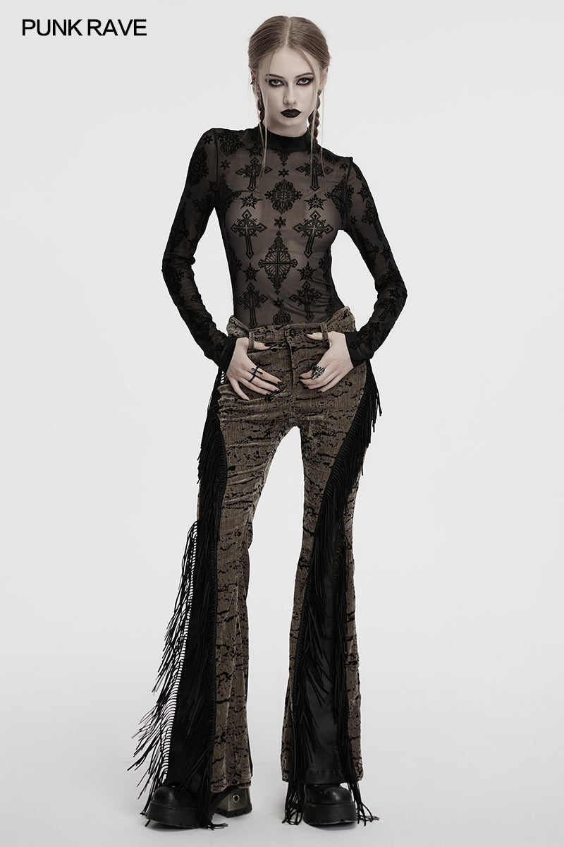 Punk Rave Ravena Cross Flocking Mesh Top - DevilGothic DevilGothic