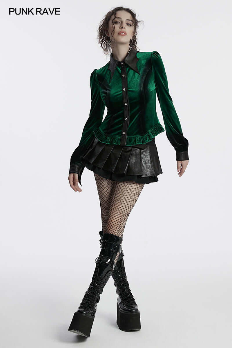 Punk Rave Fawn Gradient Printed Shirt in Green - DevilGothic DevilGothic