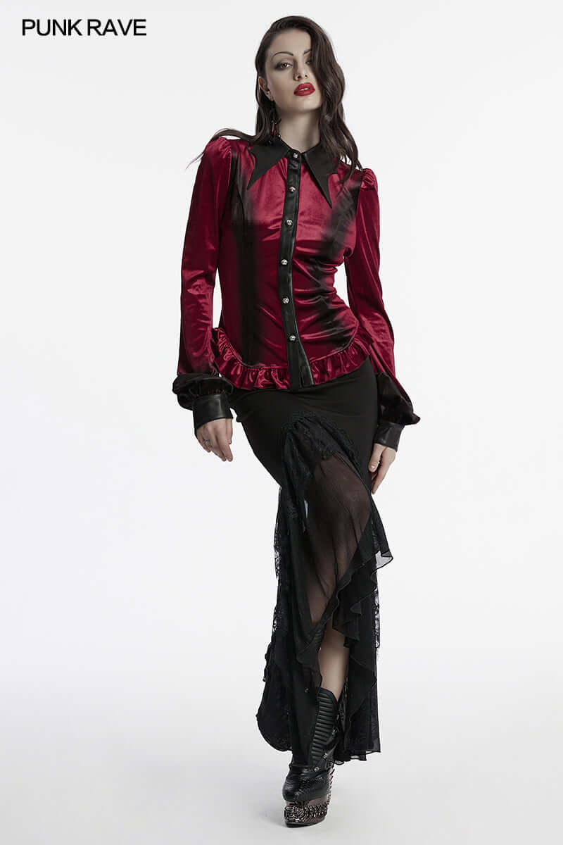 Punk Rave Fawn Gradient Printed Shirt in Red - DevilGothic DevilGothic
