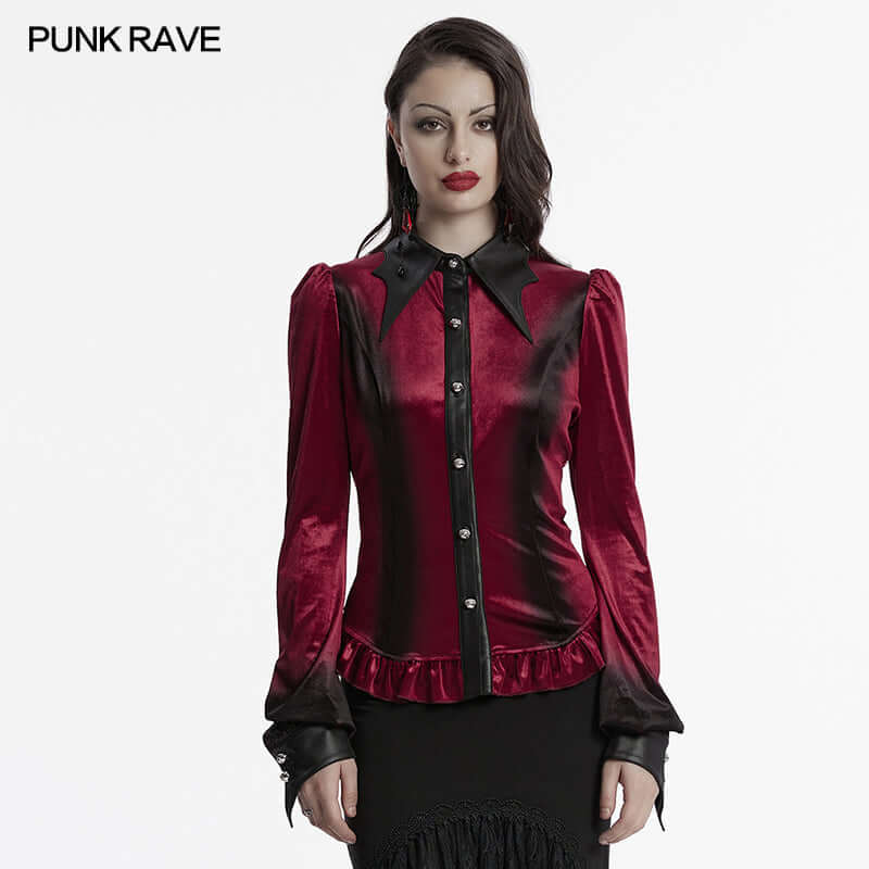Punk Rave Fawn Gradient Printed Shirt in Red - DevilGothic DevilGothic
