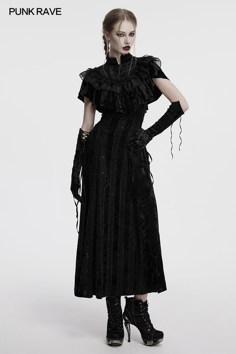 Punk Rave Elysia Velvet Ruffle Goth Shawl In Black - DevilGothic DevilGothic