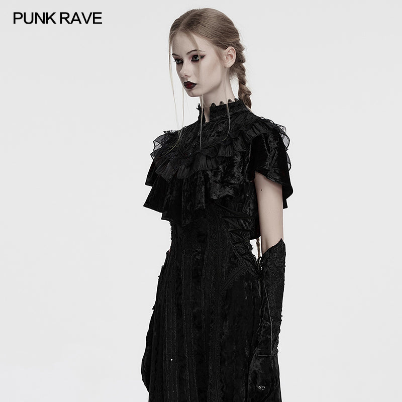 Punk Rave Elysia Velvet Ruffle Goth Shawl In Black - DevilGothic DevilGothic