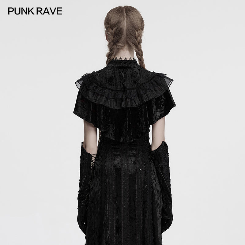 Punk Rave Elysia Velvet Ruffle Goth Shawl In Black - DevilGothic DevilGothic
