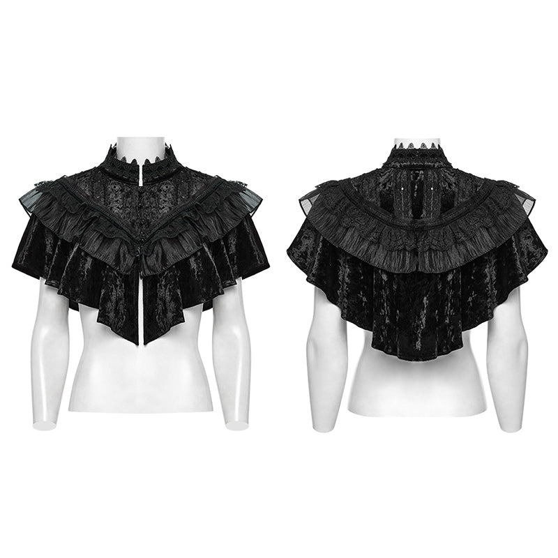 Punk Rave Elysia Velvet Ruffle Goth Shawl In Black - DevilGothic DevilGothic