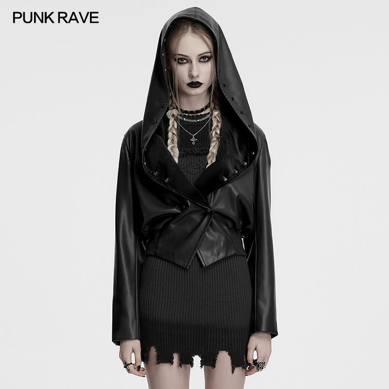 Punk Rave Nyx Hooded Faux Leather Jacket - DevilGothic DevilGothic
