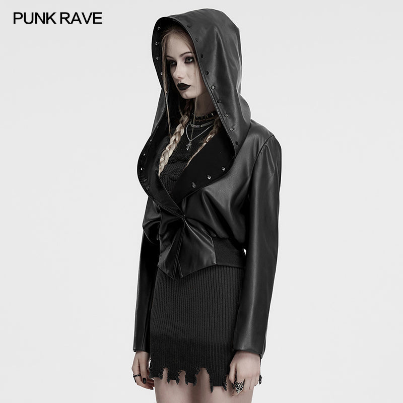 Punk Rave Nyx Hooded Faux Leather Jacket - DevilGothic DevilGothic