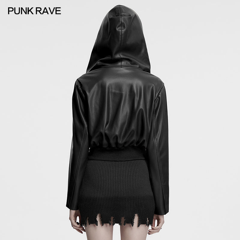 Punk Rave Nyx Hooded Faux Leather Jacket - DevilGothic DevilGothic