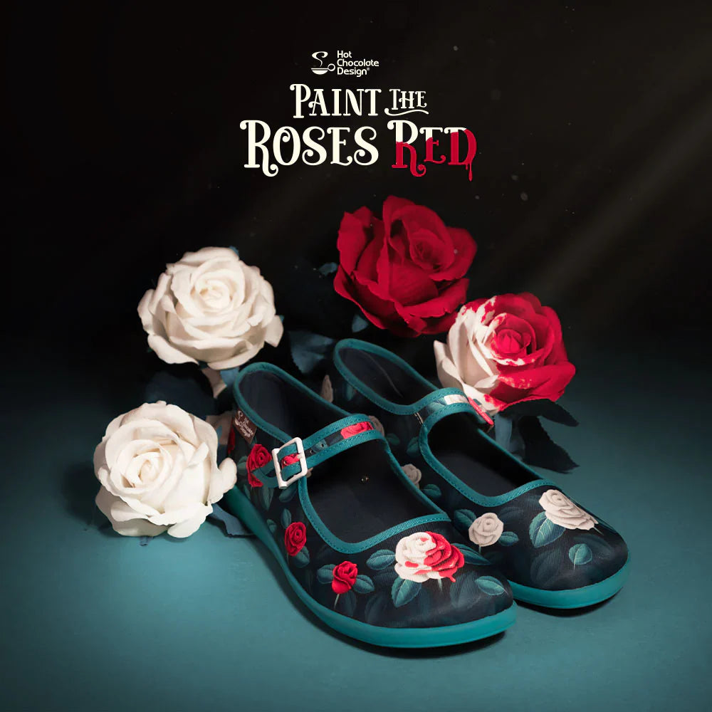 Chocolaticas® Paint the Roses Red – Gothic Floral Mary Jane Flats - DevilGothic DevilGothic