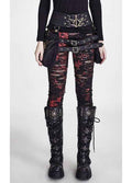 Punk Rave Gothalyptic Lara Leggings - Distressed Gothic Mesh Red Splatter Black
