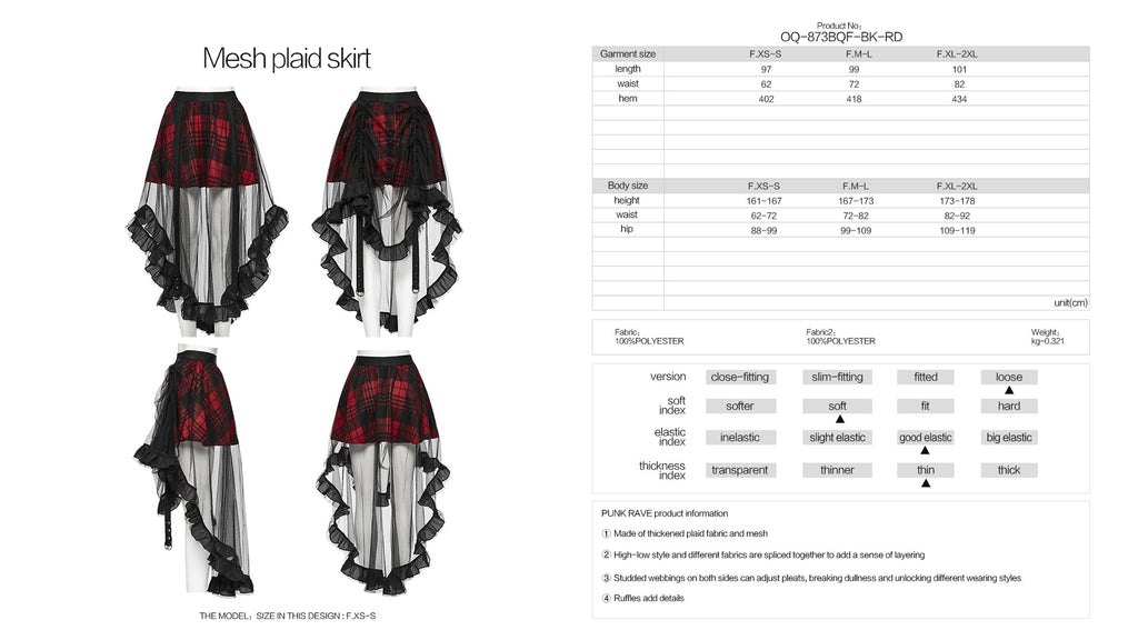 Punk Rave Morrigan Mesh Plaid High-Low Skirt - DevilGothic DevilGothic