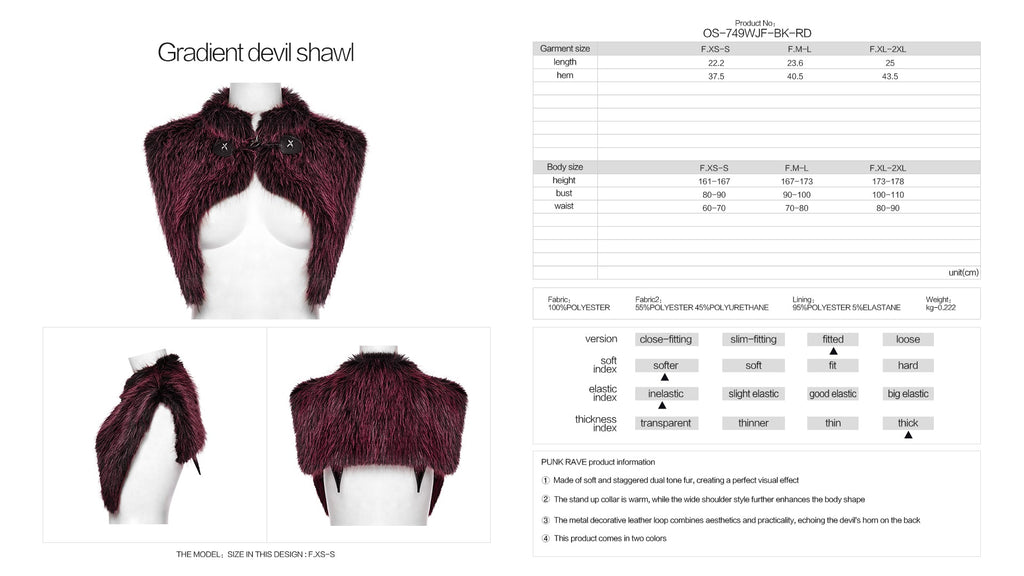 Punk Rave Lilith Gradient Devil Fur Shawl in Crimson - DevilGothic DevilGothic