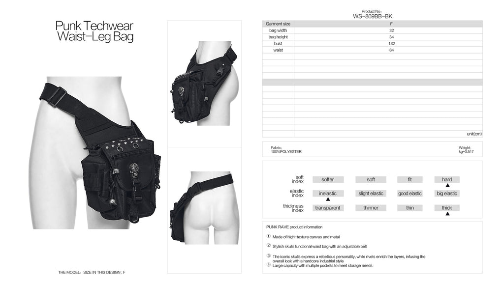 Punk Rave Techwear Skull Waist-Leg Bag