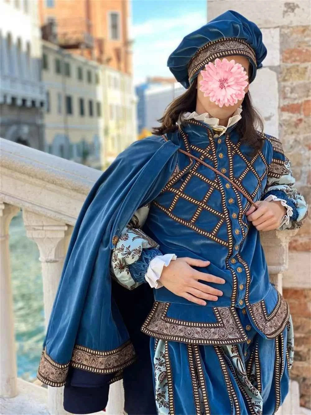 Medieval Renaissance Tudor Mens Costume Blue Royal Noble Prince Costume Tudor Elizabethan King Henry Ball Gown with Cape