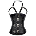 Steampunk Corsets Bustiers PU Leather Corset Halter Top Overbust Corselet  Women Zipper Gothic - DevilGothic DevilGothic