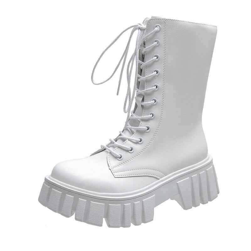 Women's Leather Boots Platform Gothic Shoes Short Punk Motorcycle Combat Boots