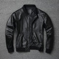 Black Genuine Leather Bomber Jacket for Men – Premium Cowhide
