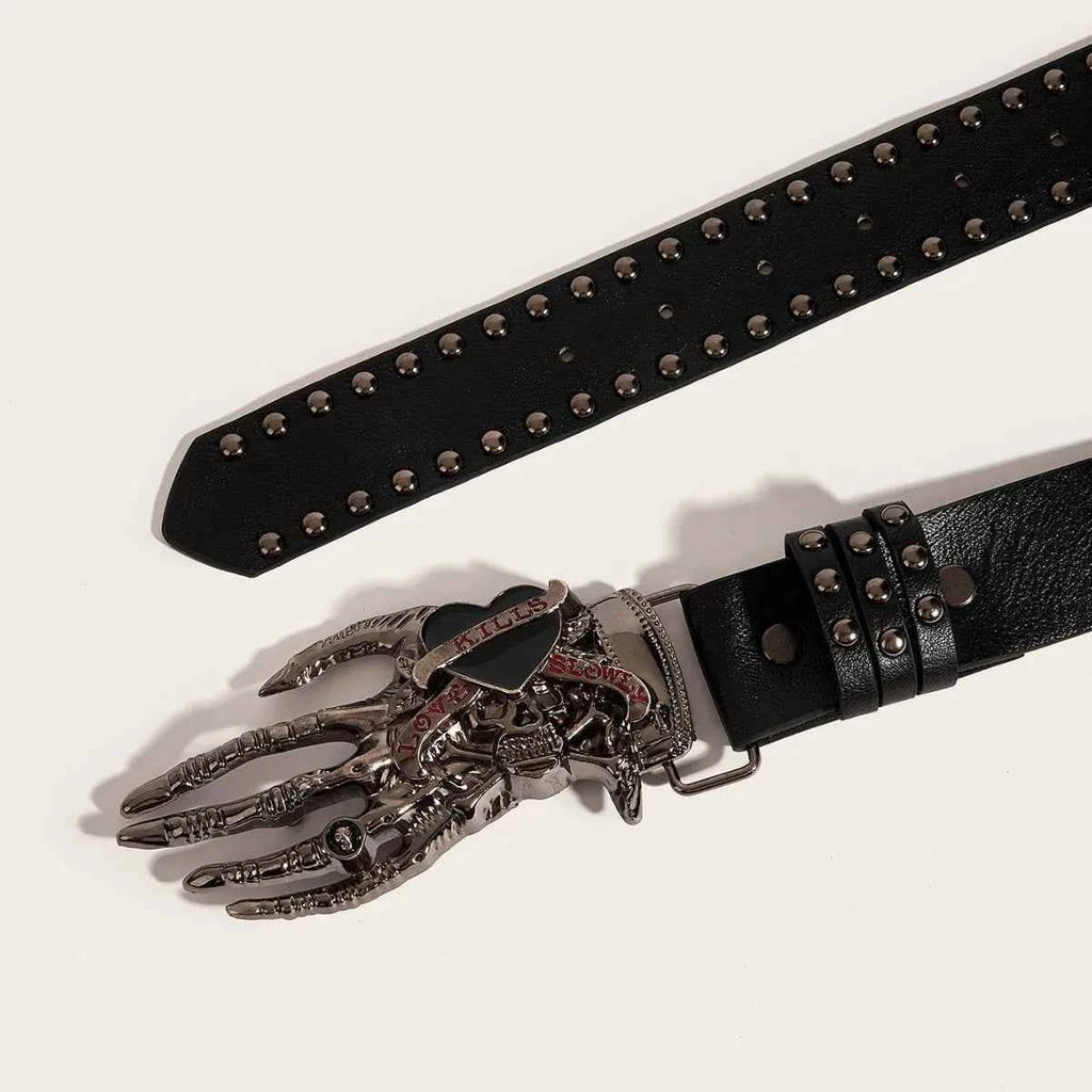 Gothic Punk Leather Belt  Metal Buckle Waist Strap Designer Luxury Female Decorative Waistband