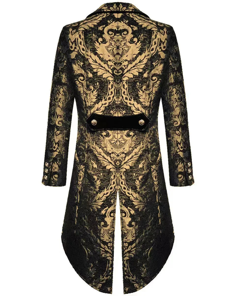 Men's Gothic Victorian Tailcoat – Gold Black Brocade Steampunk Jacket - DevilGothic DevilGothic