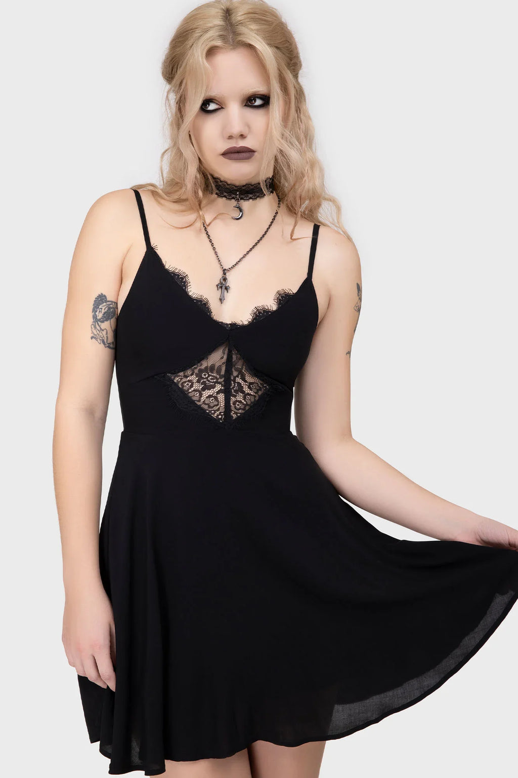 Killstar Sacralgia Lace Insert Black A-Line Dress - DevilGothic DevilGothic