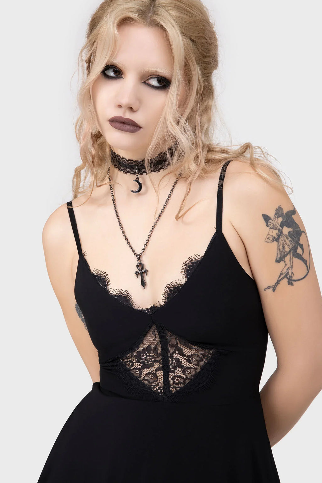 Killstar Sacralgia Lace Insert Black A-Line Dress - DevilGothic DevilGothic