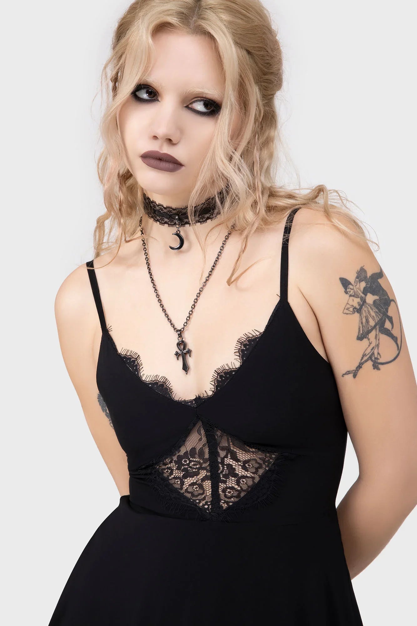 Killstar Sacralgia Lace Insert Black A-Line Dress - DevilGothic DevilGothic
