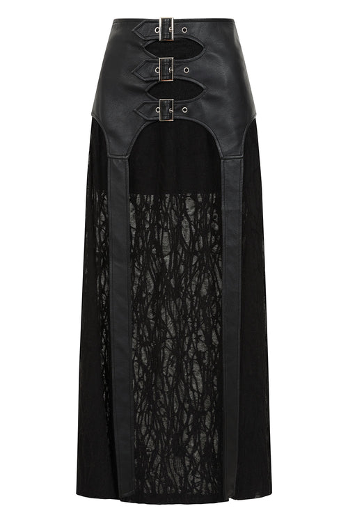 Banned Apparel Velkyn Faux Leather & Knit Panel Skirt in Black - DevilGothic DevilGothic