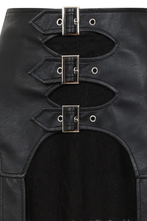 Banned Apparel Velkyn Faux Leather & Knit Panel Skirt in Black - DevilGothic DevilGothic