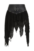 Banned Apparel Luxor Faux Leather & Jagged Knit Skirt in Black - DevilGothic DevilGothic
